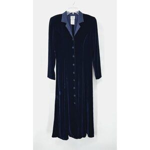 LAURA ASHLEY dress velvet satin collar midnight blue party midi long sleeve 6